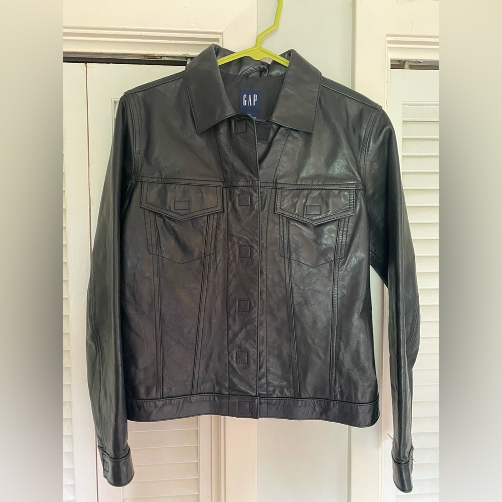 GAP Unique Vintage Black Leather Moto Motorcycle Jacket Rad S Rocker Grunge